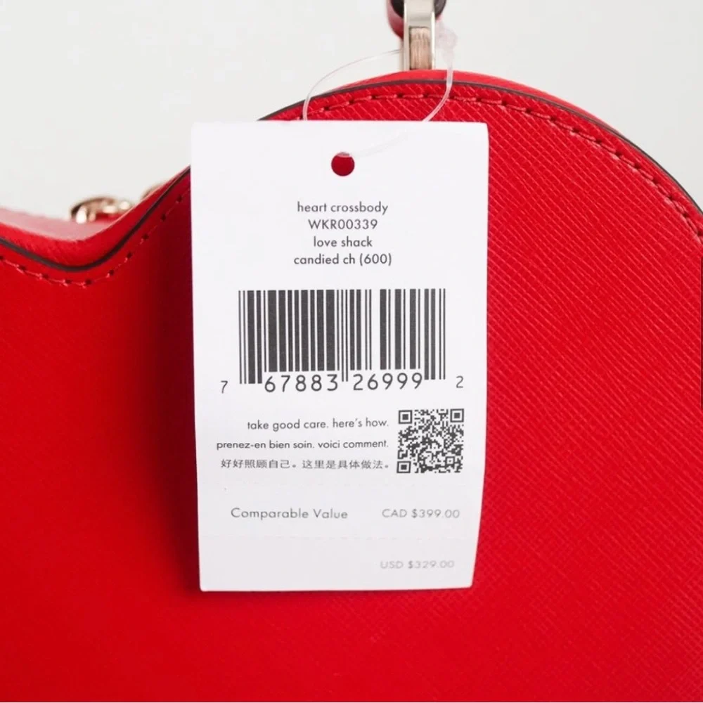 NWT Kate Spade Love Shack Heart Crossbody Purse Leather Candied Cherry Red - Picture 7 of 12